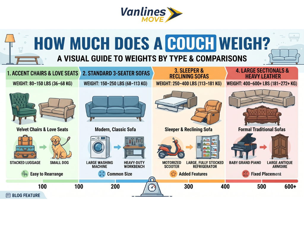 Professional movers lifting a heavy grey sectional sofa